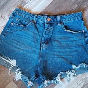 Wild Fable Shorts 12 Medium Wash High Rise Cut Off Distressed Button Fly Raw Hem